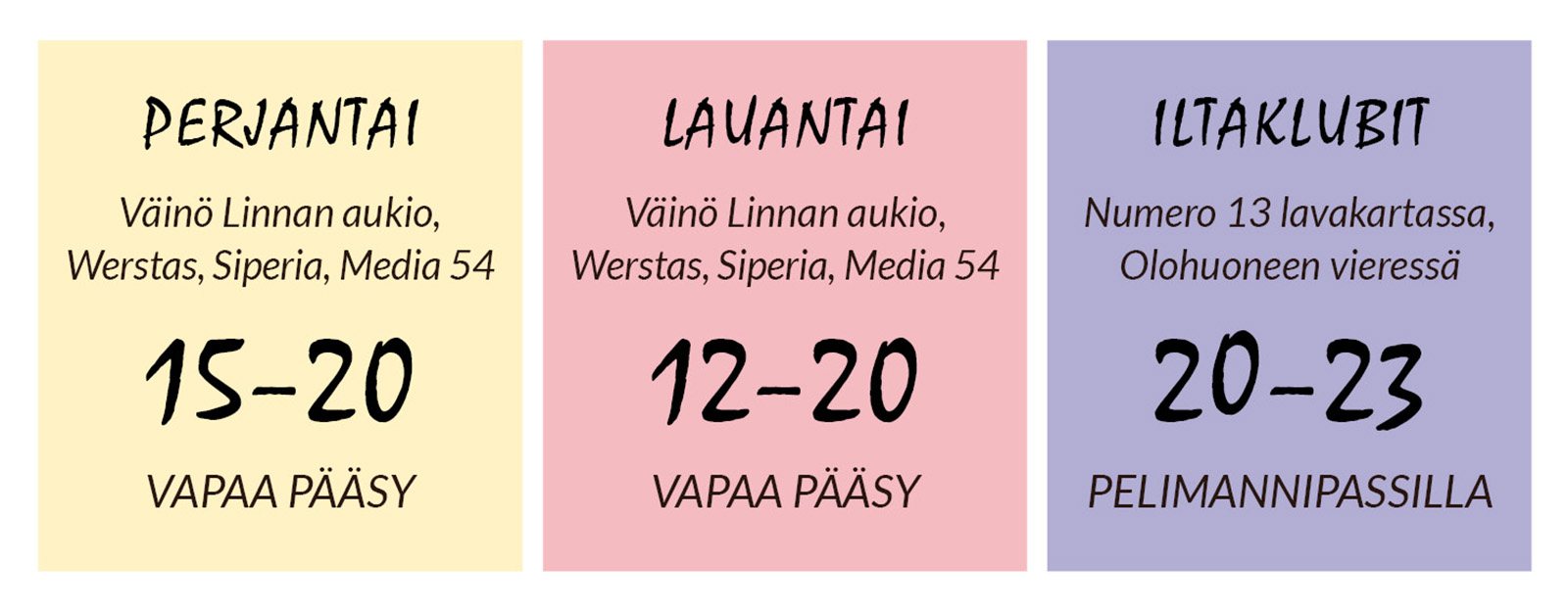 Festivaalipäivin kellonajat